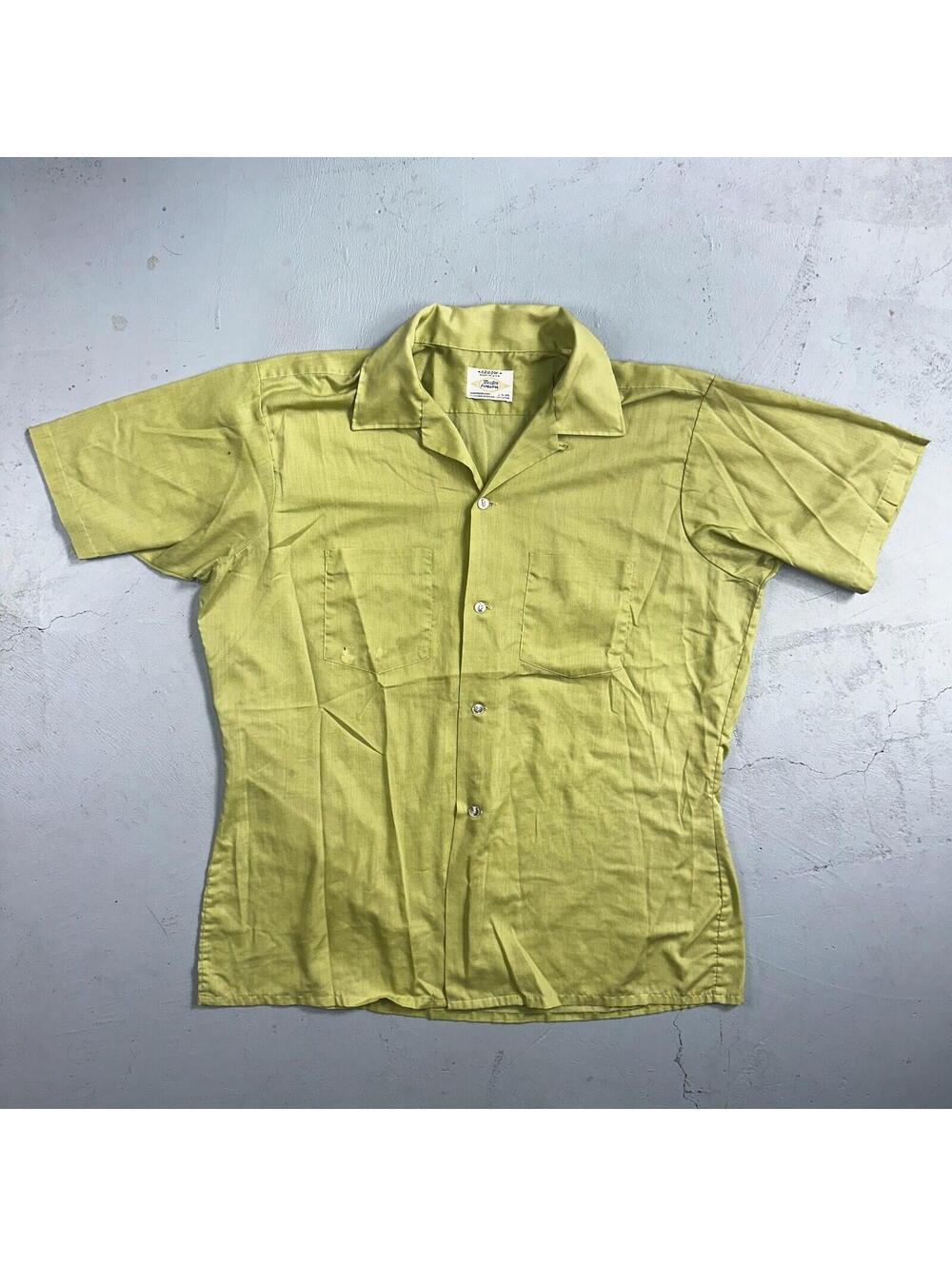 1960s Arrow Green Short Sleeve Button Down Shirt Rockabilly Sanforized Dacron